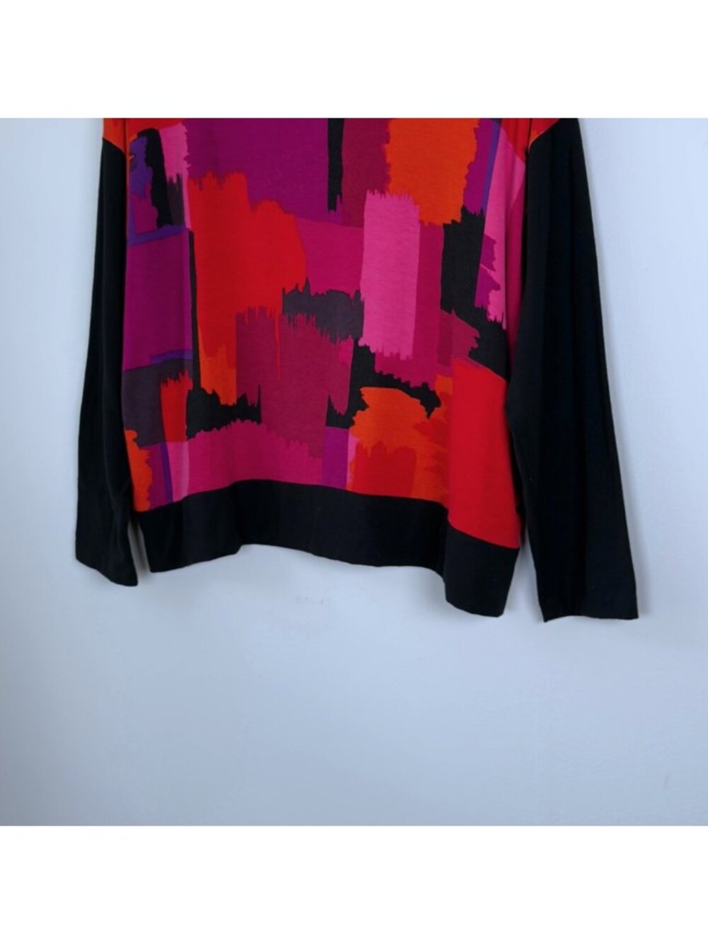 Ruby Rd Abstract Brushstroke Print Top Petite XL Hot Pink Red Black Art Teacher - Picture 7 of 10